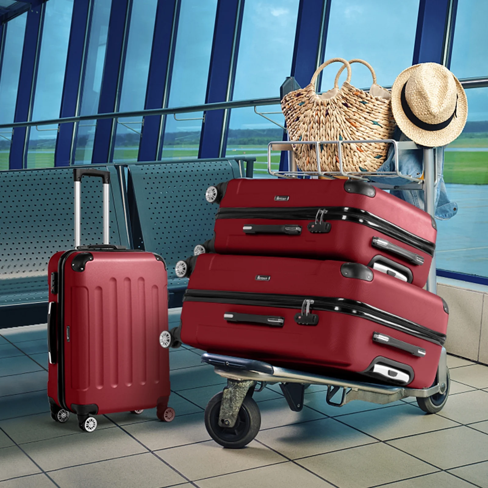 Zimtown Luggage 3 Piece Set Suitcase ABS Hardside Lightweight with TSA Lock Spinner Wheels, Beige