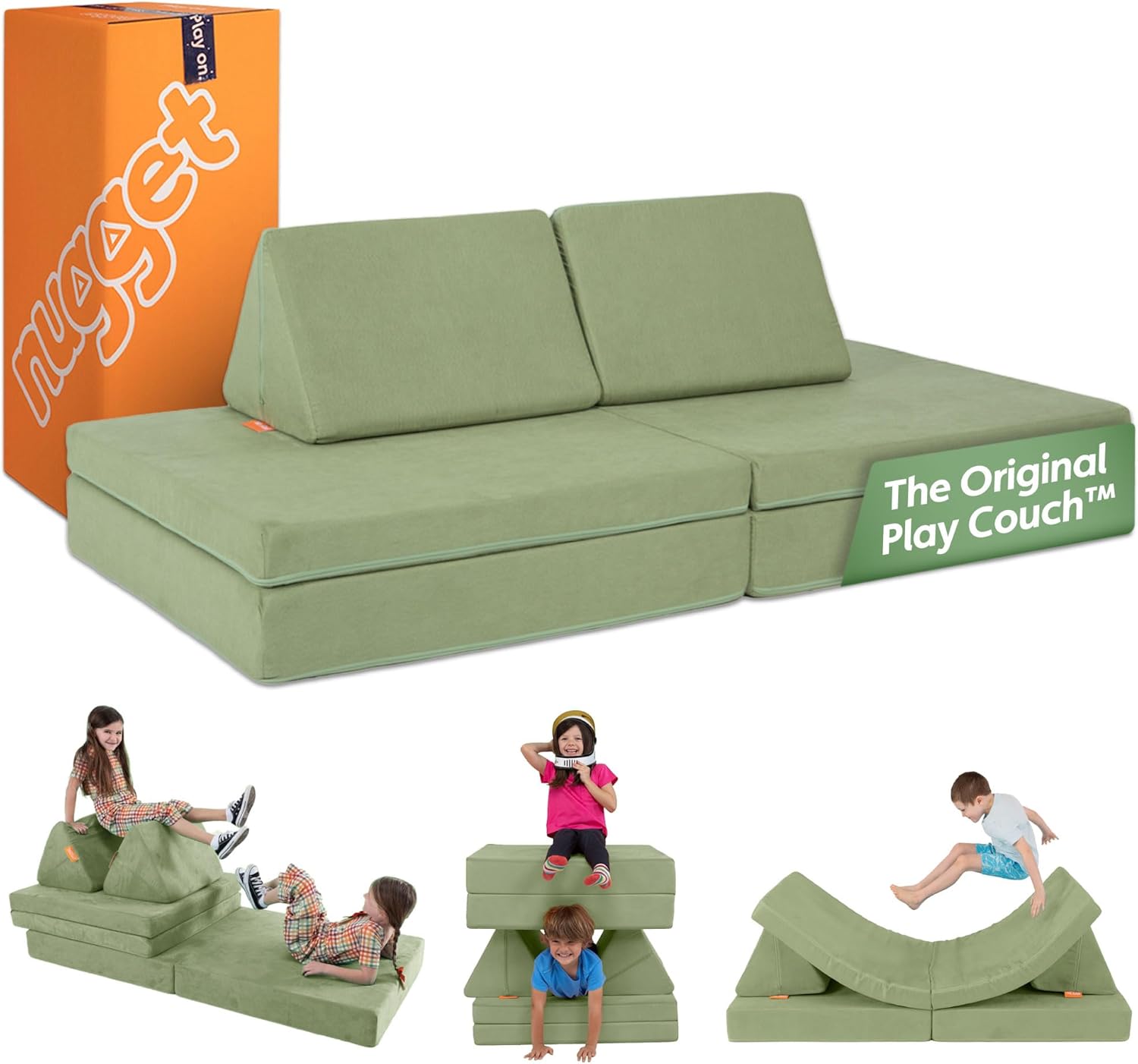 Nugget - The Original Play Couch for Kids - Modular Foam Children's Sofa for Playroom, Imagination, & Creative Open Ended Play - Washable & Convertible Playroom Furniture, Bamboo