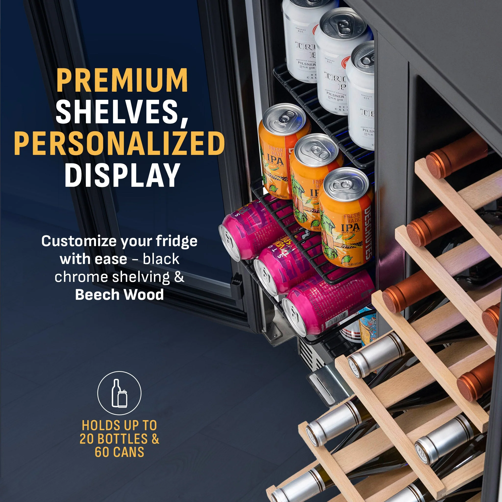 Newair 58-Can, 18-Bottle Premium Built-in Dual Zone Beverage Fridge - 24