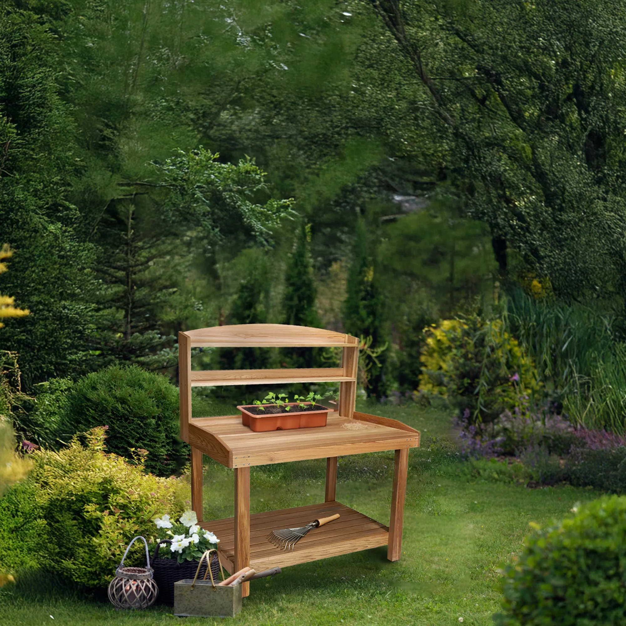 Deluxe Potting Bench, Outdoor Garden Workstation Table - Image 7