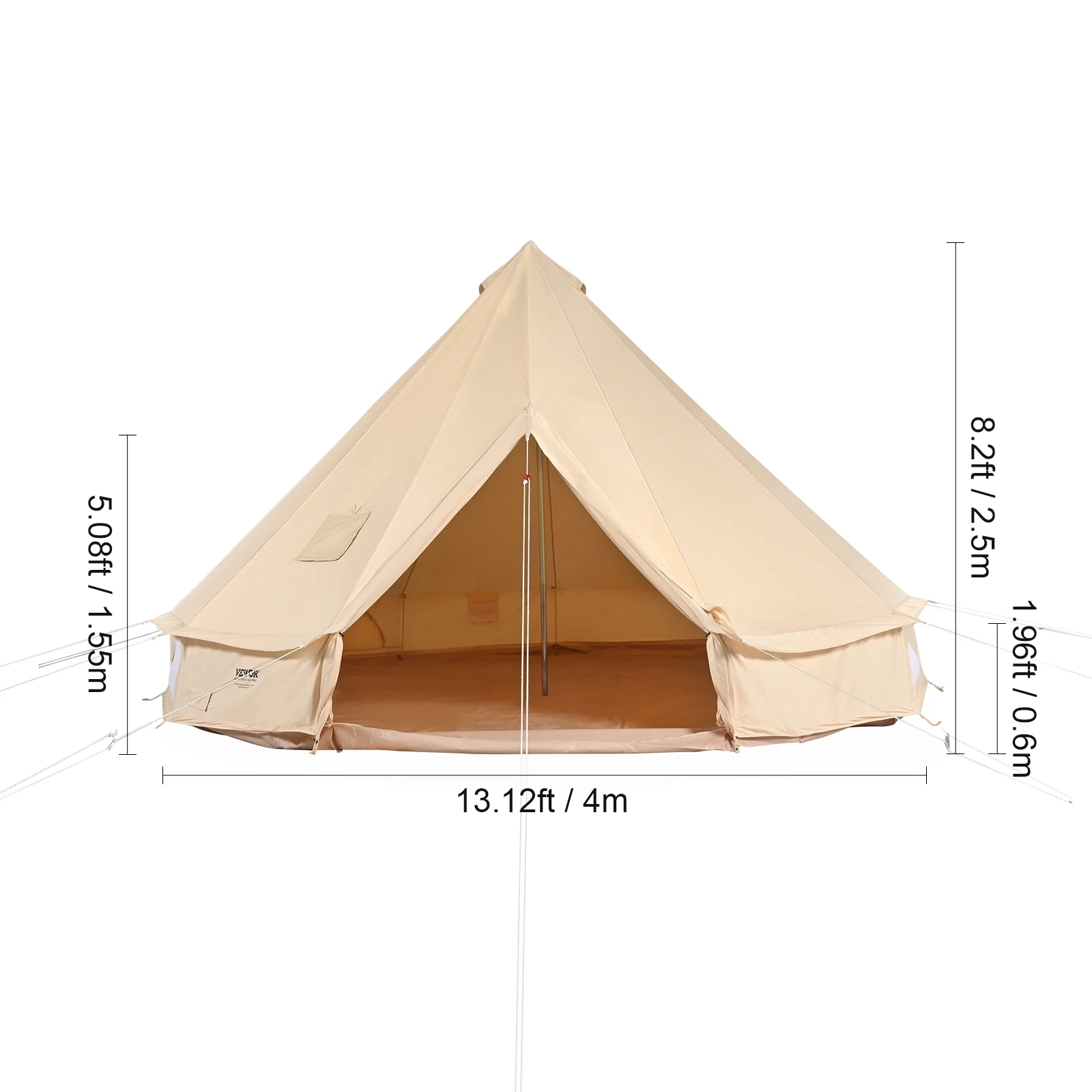 Canvas Bell Tent, 4 Seasons 4 m/13.12 ft Yurt Tent, Canvas Tent for Camping with Stove Jack, Breathable Tent Holds up to 6 People, Family Camping Outdoor Hunting Party - Image 8