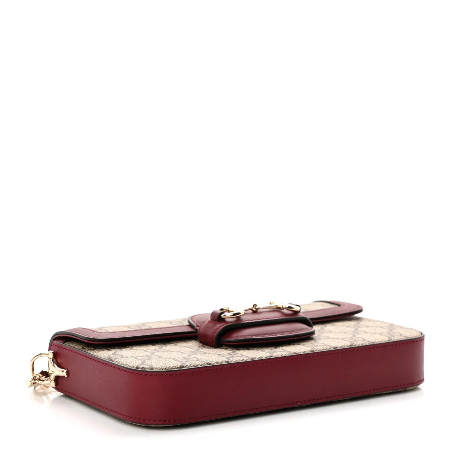 GG Supreme Monogram Azalea Calfskin Horsebit 1955 Mini Bag Beige Ebony Rosso Ancora