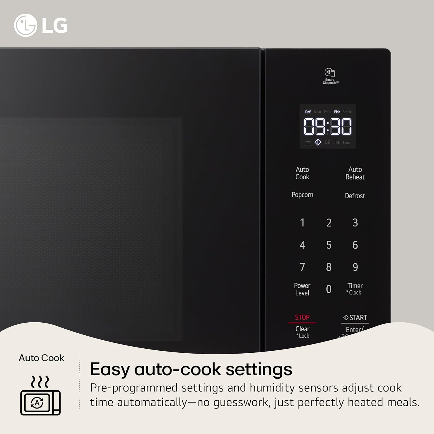 LG Countertop Microwave, 0.9 cuft., Stainless Steel, 18.75x14x10.69 Inch, Smart Inverter, NeoChef, 1000 Watts