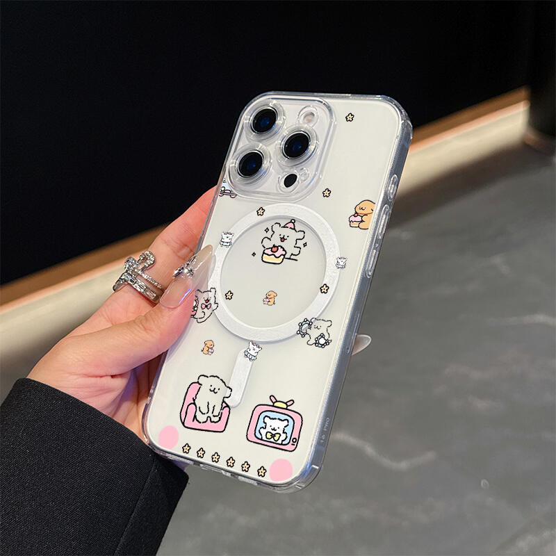 Cute cartoon puppy transparent magnetic iPhone case, compatible with MagSafe, transparent acrylic protective case, soft and cute animal print design, lightweight and shockproof, suitable for all iPhone series 11/12/13/14/15/16/17 - wanlinfang