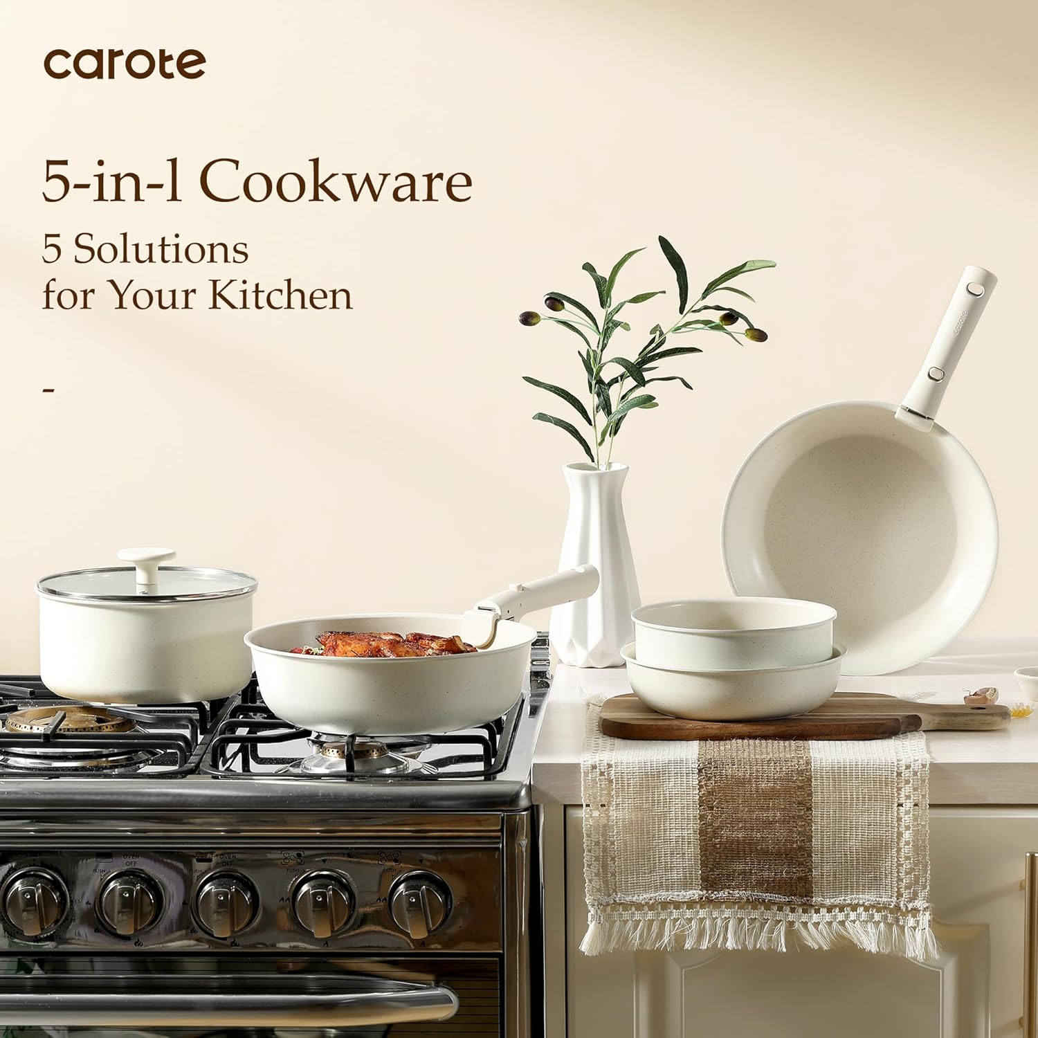 CAROTE 19pcs Pots and Pans Set Non Stick, Detachable Handle Cookware