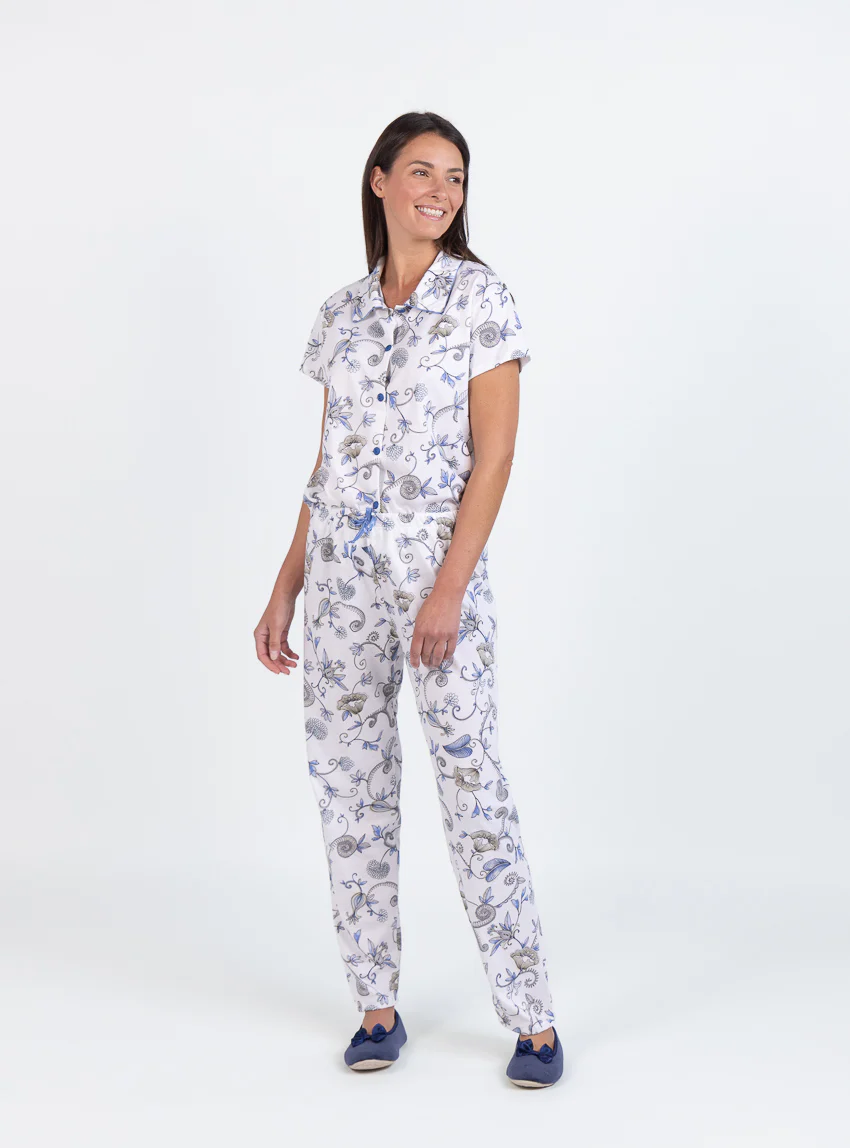 Pyjama femme en coton imprimé bleu