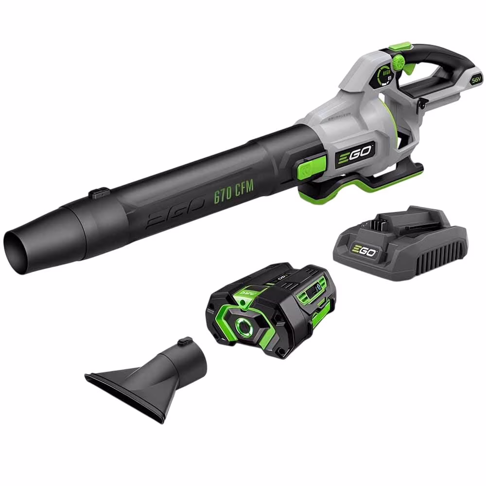 Power+ LB6703 180 mph 670 CFM 56 V Battery Handheld Leaf Blower Kit (Battery Charger)