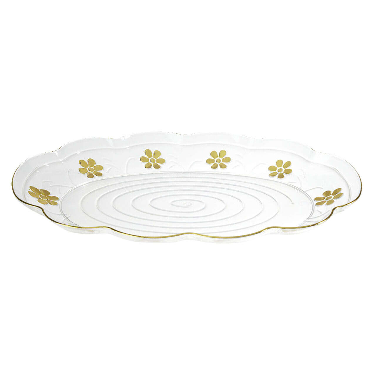 Plateau de service transparent et fleur jaune doré Ø32xH3cm