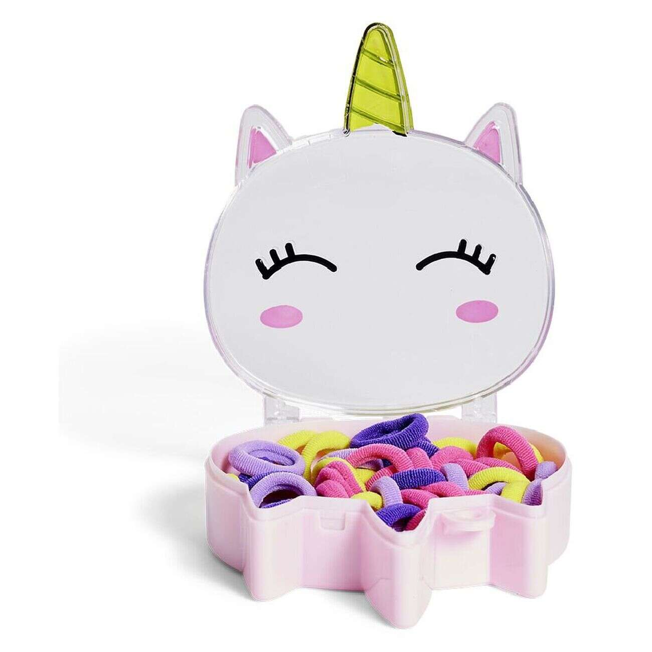 Lot 50 élastiques à cheveux multicolore dans boîte design licorne rose