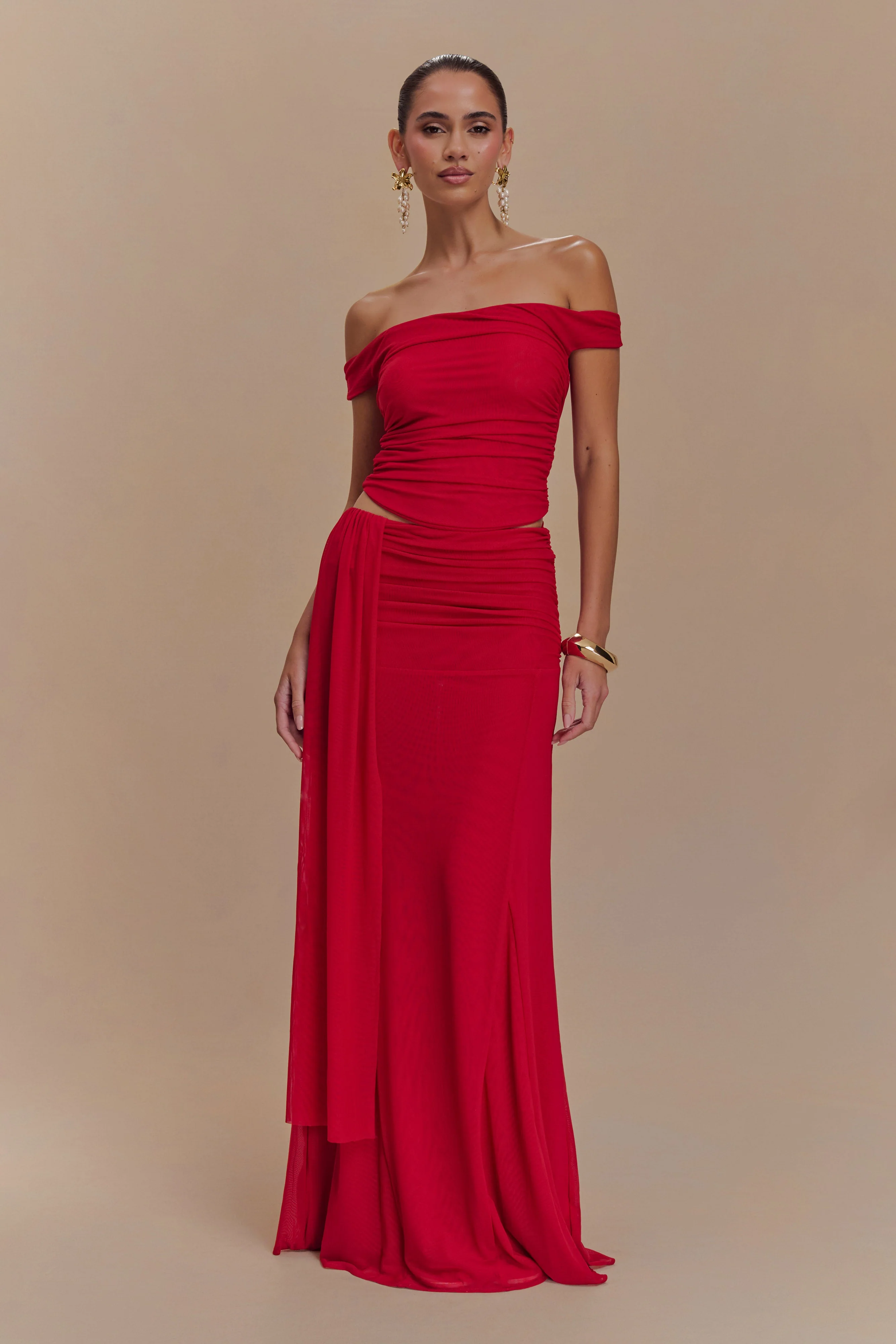 Arna Mesh Maxi Skirt - Ruby