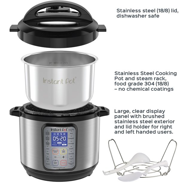 Instant Pot DUO Plus 8 Qt 9-en-1 Autocuiseur programmable multifonction, mijoteuse, cuiseur à riz, yaourtière, cuiseur à œufs, fonction sauté, cuiseur vapeur, chauffe-plat et stérilisateur