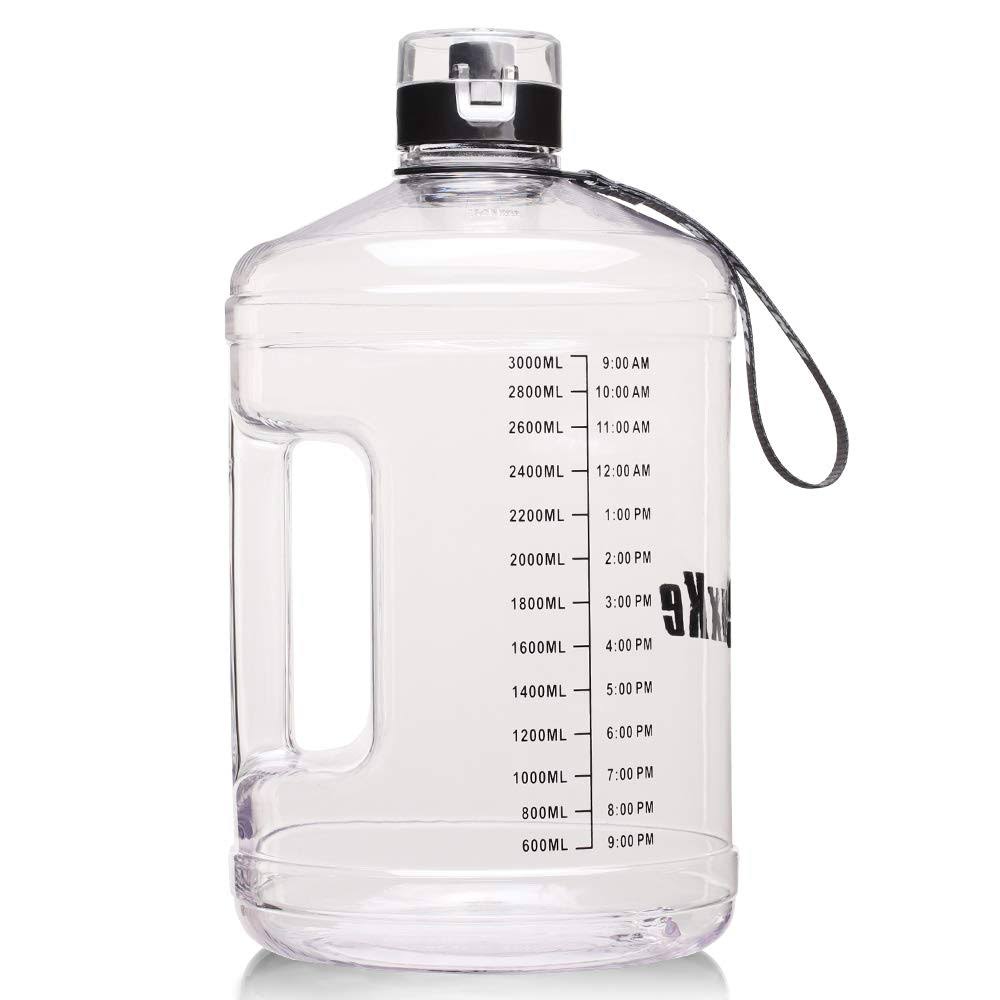 SLUXKE Gallon Big Water Bottle with Handle, 128oz Leakproof BPA Free Fitness Sports Water Bottle with Motivational Time Marker & Wide Mouth Ensure