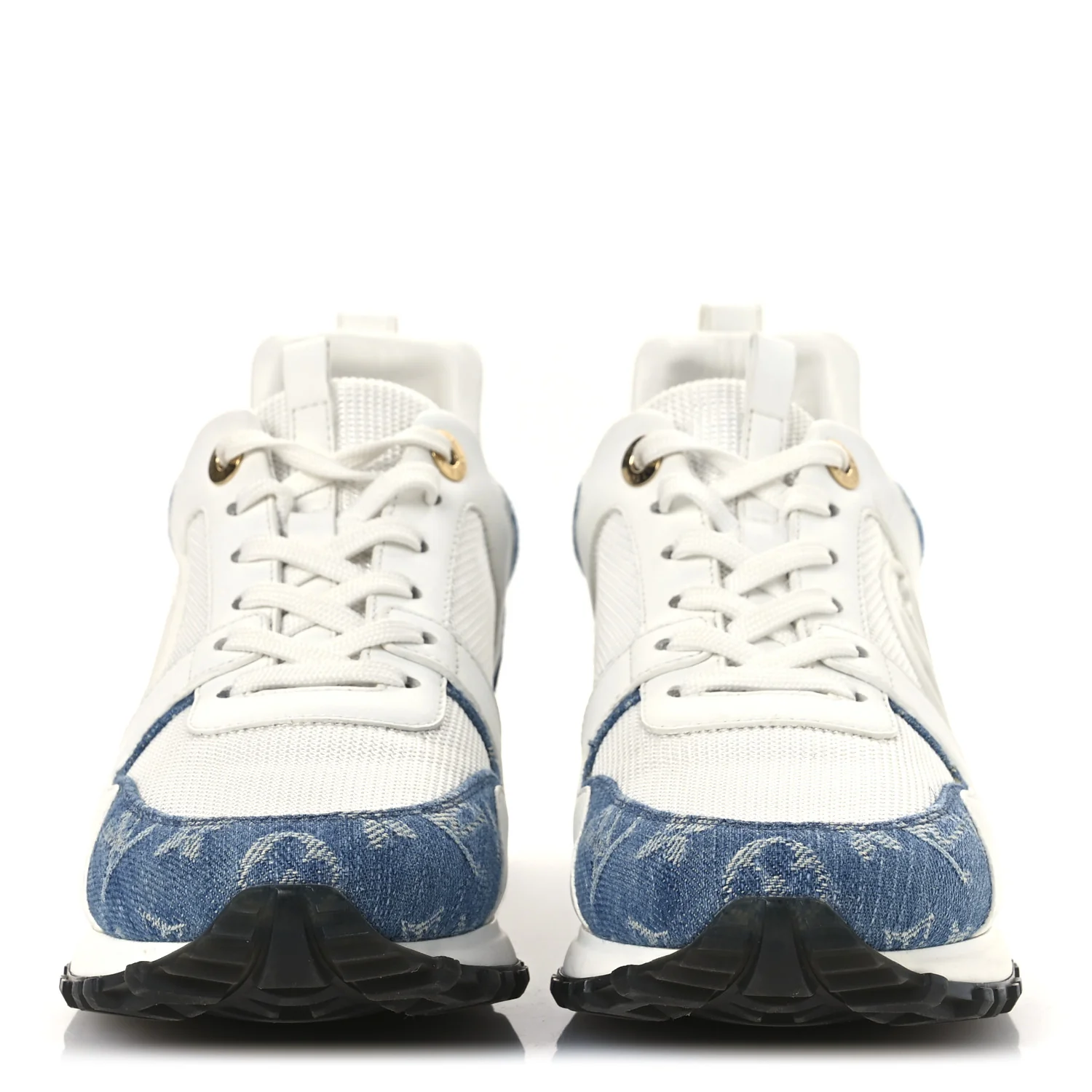 Calfskin Monogram Denim Run Away Sneakers 39 White