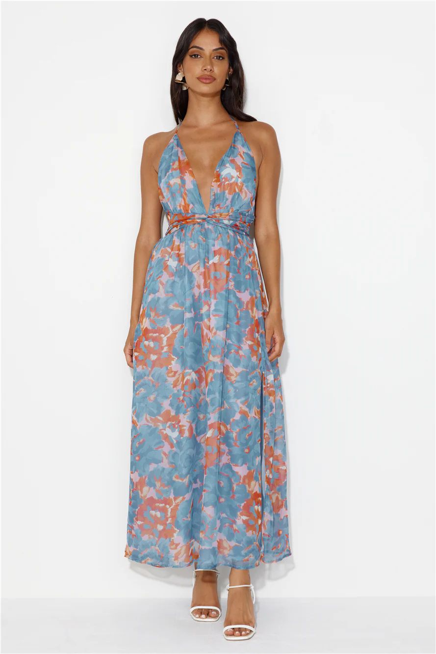 Rules To Follow Halter Maxi Dress Blue