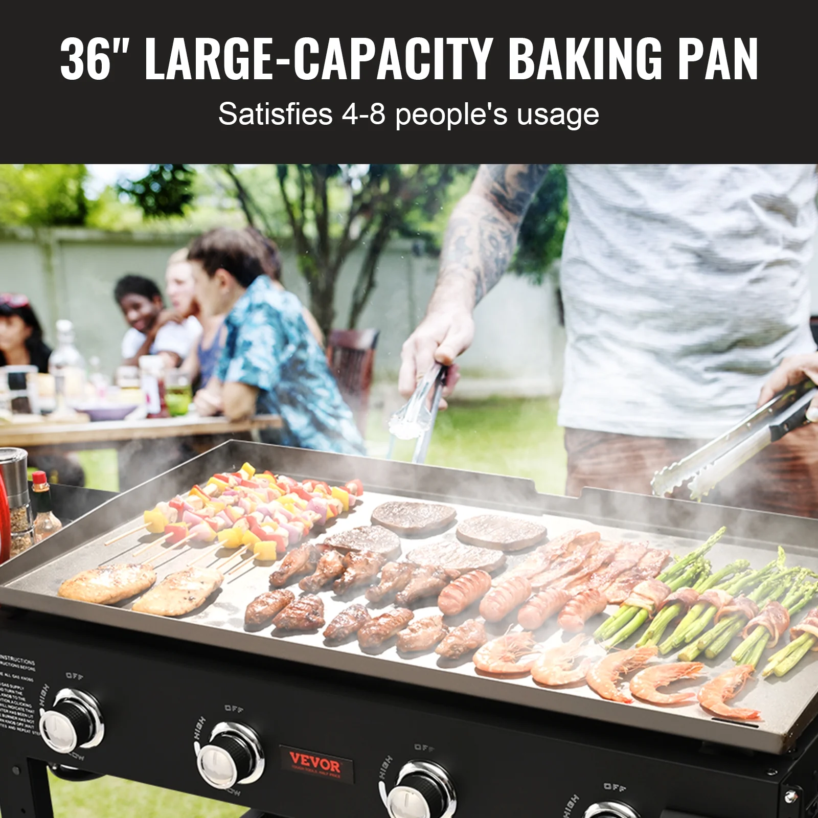 Commercial Griddle on Cart, 36" Heavy Duty Manual Flat Top Griddle, Outdoor Cooking Station with Side Shelves, Steel Natural Gas Griddle, 4-Burners Restaurant Portable Tested toStandards - Image 6