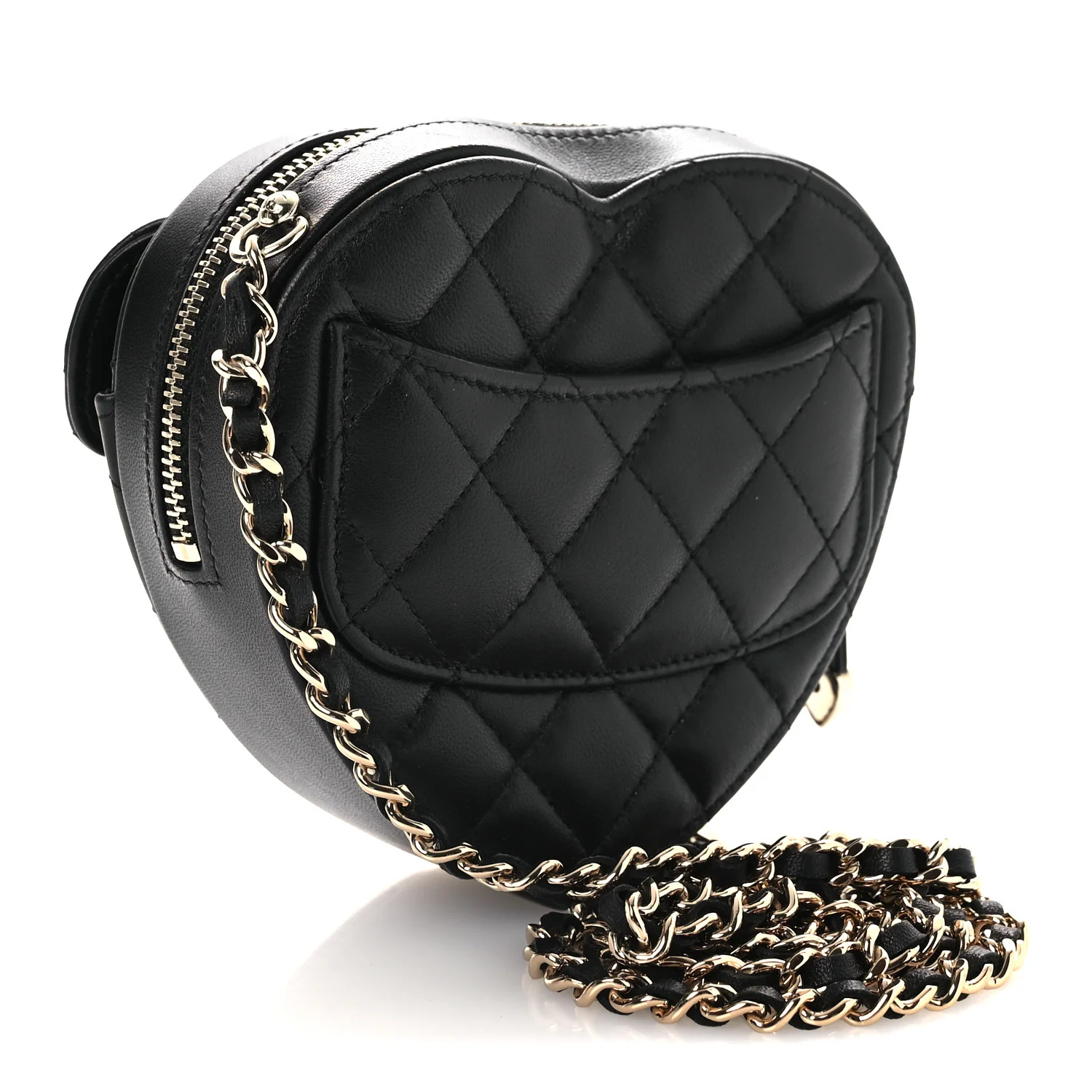 Lambskin Quilted CC In Love Heart Clutch With Chain Black