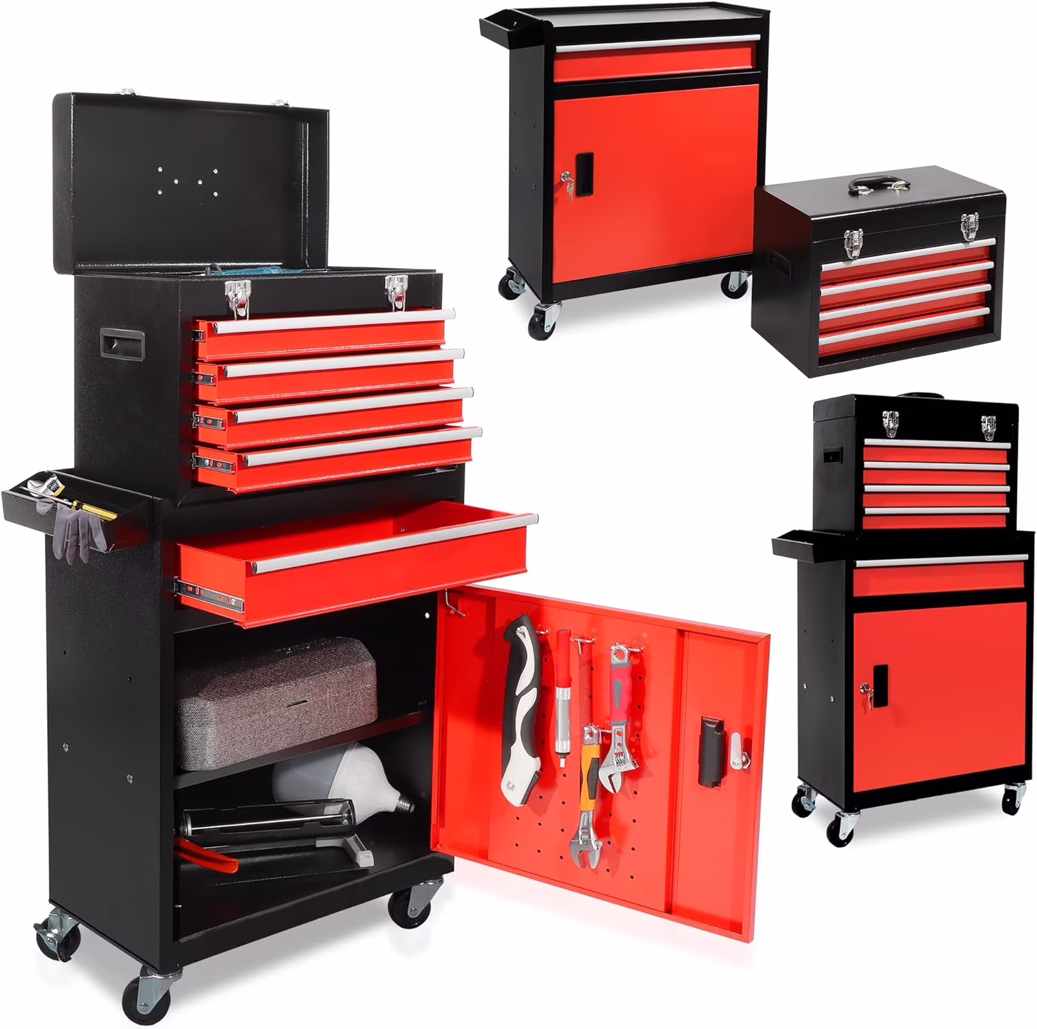 Rolling Tool Box, 5 Drawer Tool Chest with Wheels, Tool Box Organizer with Detachable Top, Lockable Drawers & Sliding Storage for Garage & Workshop