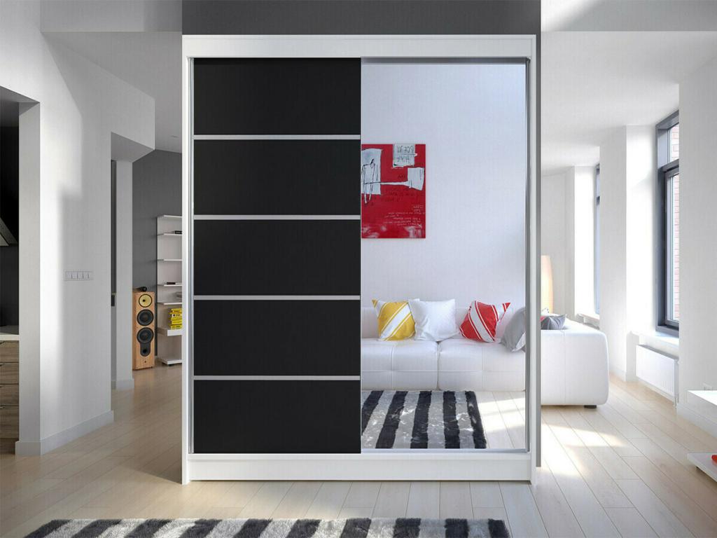 Armario Atlanta 143, Tucasago|Negro, 200x150x58cm, Puertas de armario: Correderas