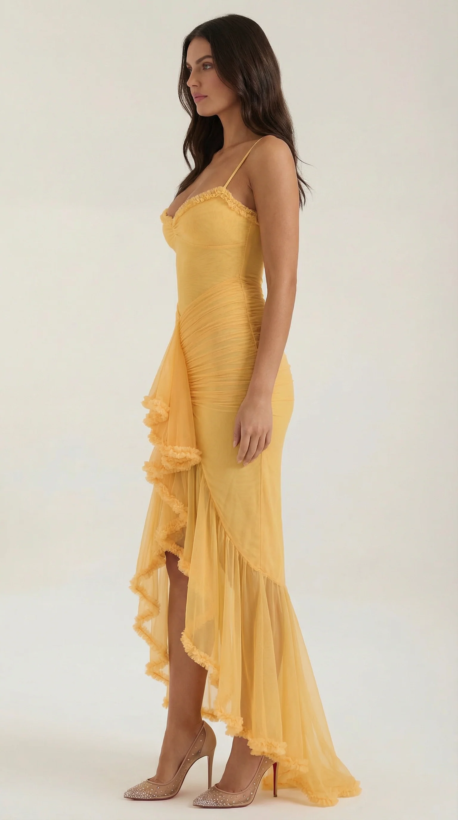 Robe maxi asymétrique à volants pour femmes