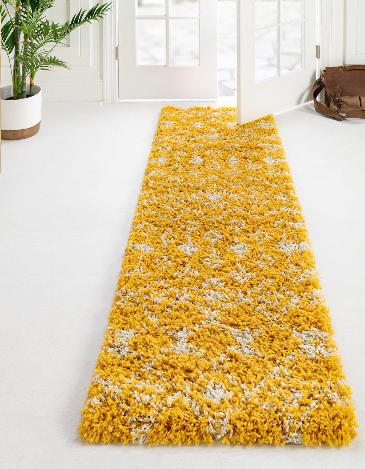 Unique Loom Moroccan Trellis Shag 6 ft Runner Yellow Abstract, Geometric Area Rug