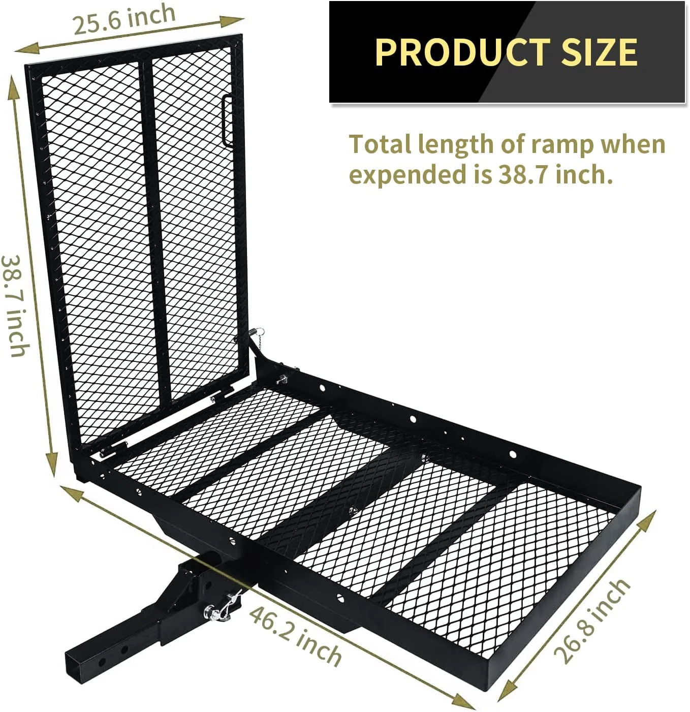 HECASA 500 lb Carrier Hitch Mounted Cargo Folding Scooter and Wheelchair Carrier Mobility Rack with Loading Ramp