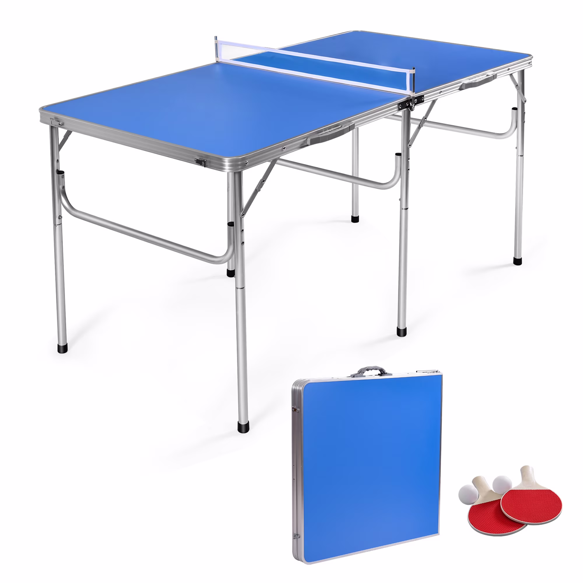 Folding Table Tennis Table Portable Ping Pong Table w/ 2 Paddles 2 Balls