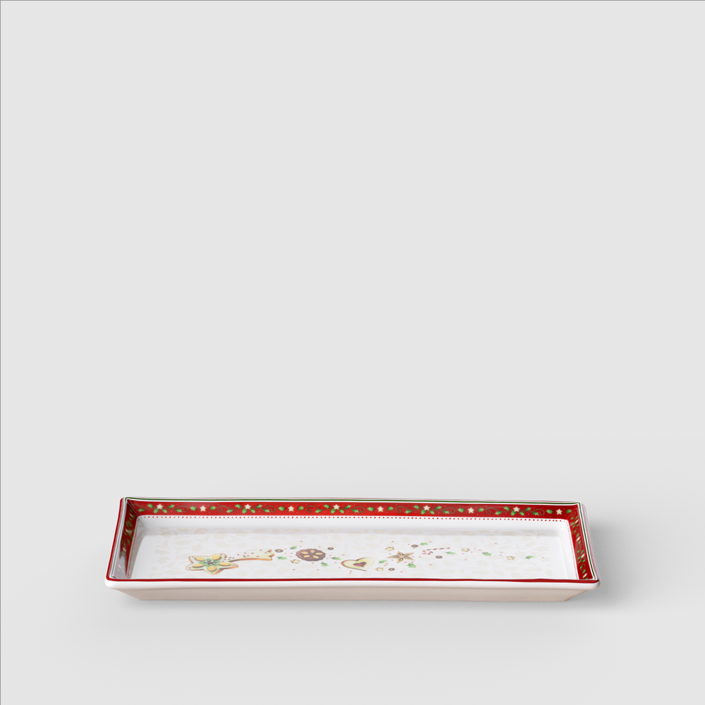 Winter Bakery Delight Serving Platter - Red, 15.7'' x 6.9'', Premium Porcelain
