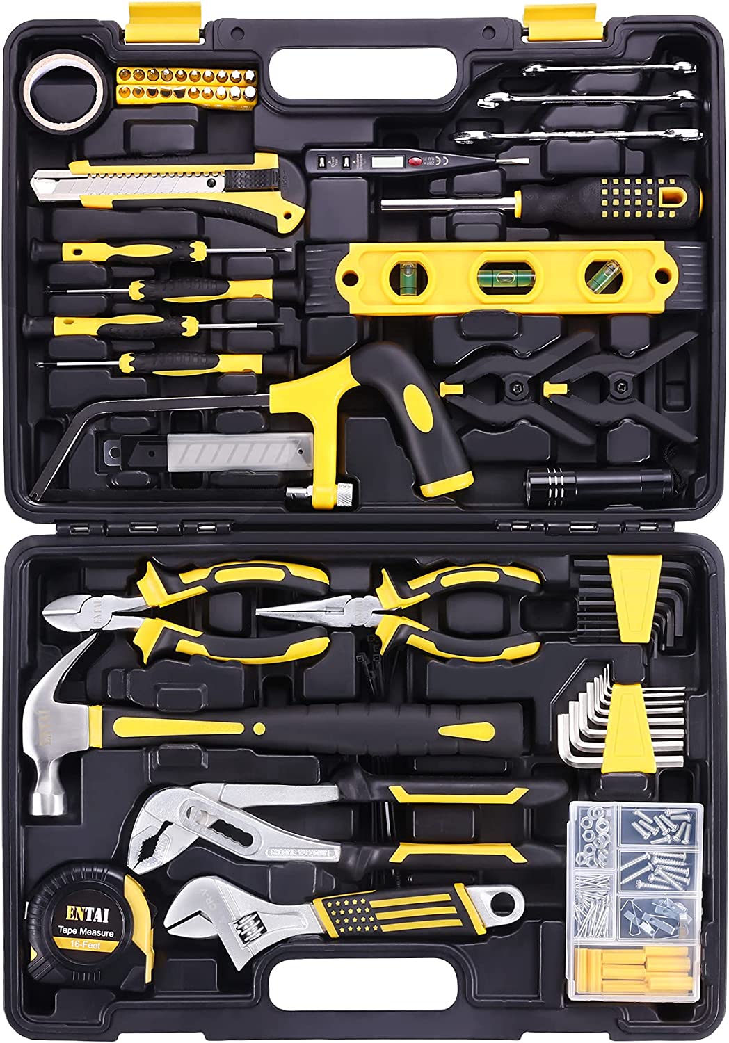 Coffret d'outils de 218 pièces pour la maison, ensemble d'outils à main pour la maison avec une mallette de transport robuste, kit d'outils de base pour l'entretien et la réparation de la maison