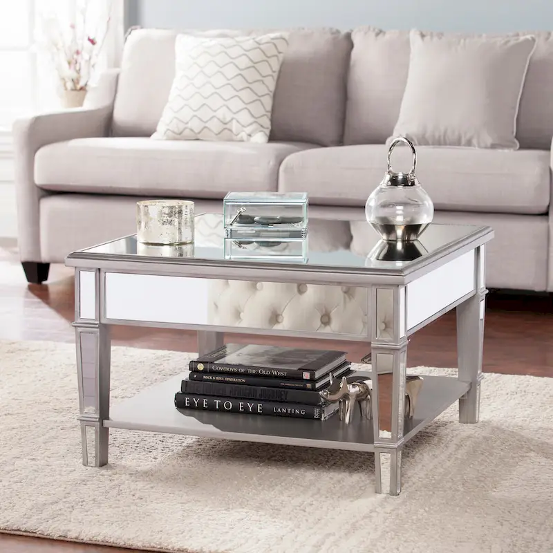SEI Furniture Wheaton Square Coffee Table with Shelf and Mirror Finish