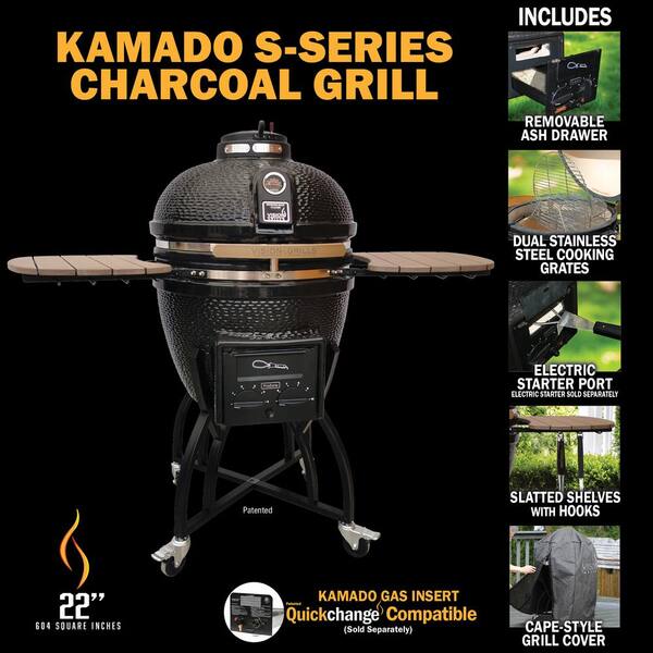 22 in. Kamado S-Series Ceramic Charcoal Grill in Black with Cover, Cart, Side Shelves, Two Cooking Grates and Ash Drawer - Image 6