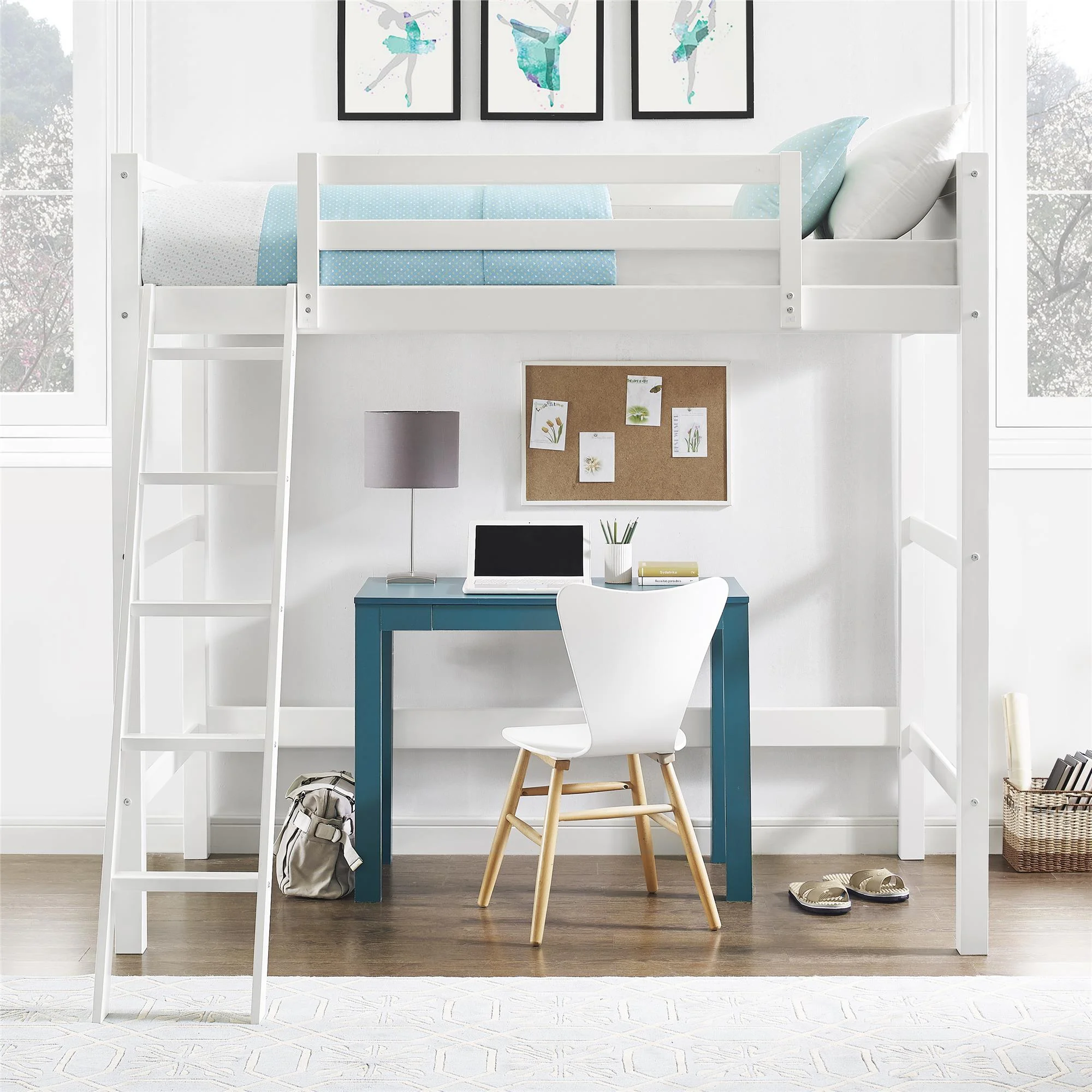 Kiarah Twin Loft Bed with Ladder, White(Wood/White) Image 2
