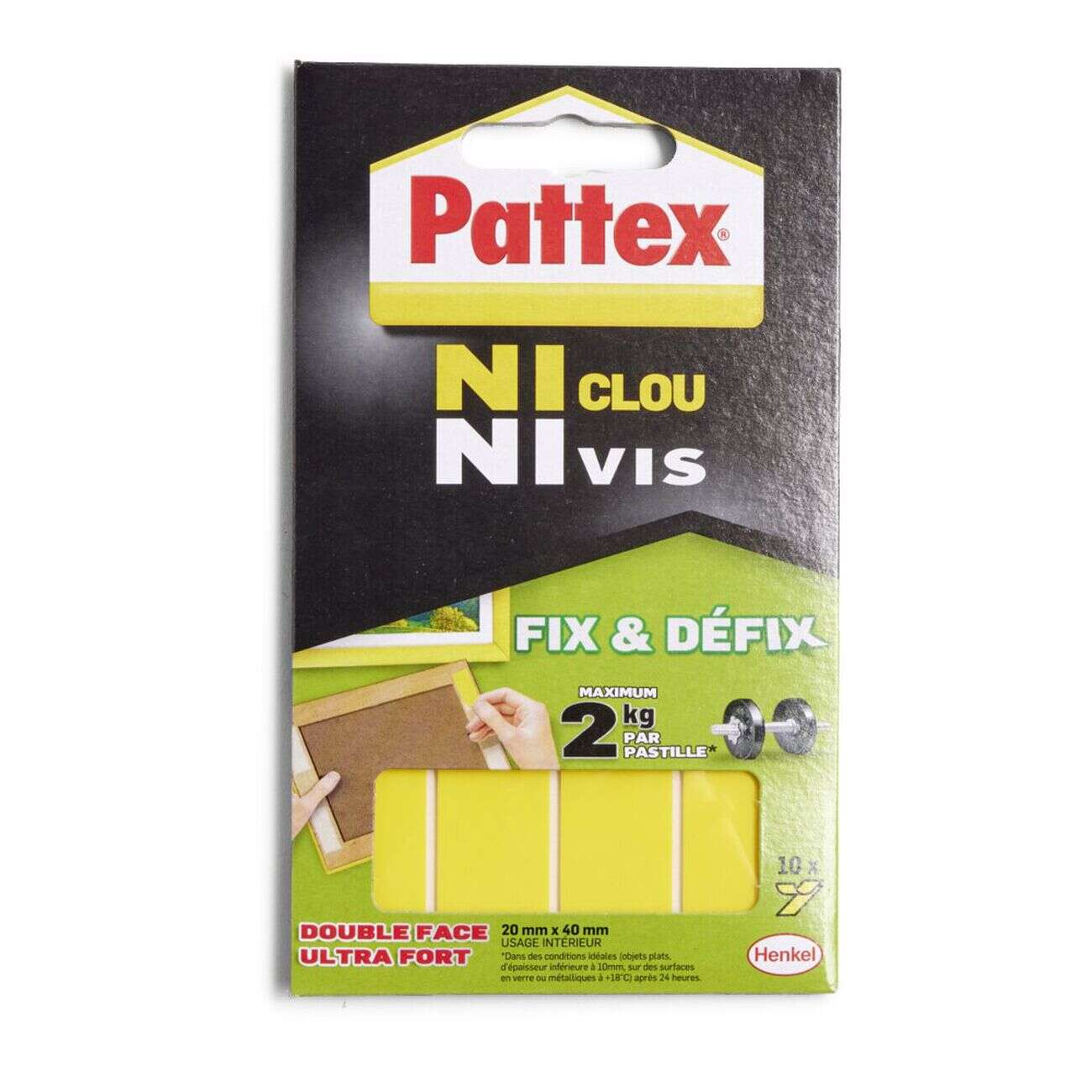 Lot de 10 pastilles de fixation Fix et Déflix Pattex Ni Clou Ni Vis 2kg