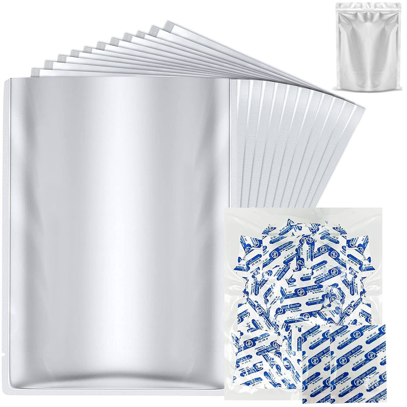 Millionka 50 Pack 1 Gallon Mylar Bags for Food Storage with Oxygen Absorbers for Rice, Grains, Coffee Beans and Emergency Long Term Food S