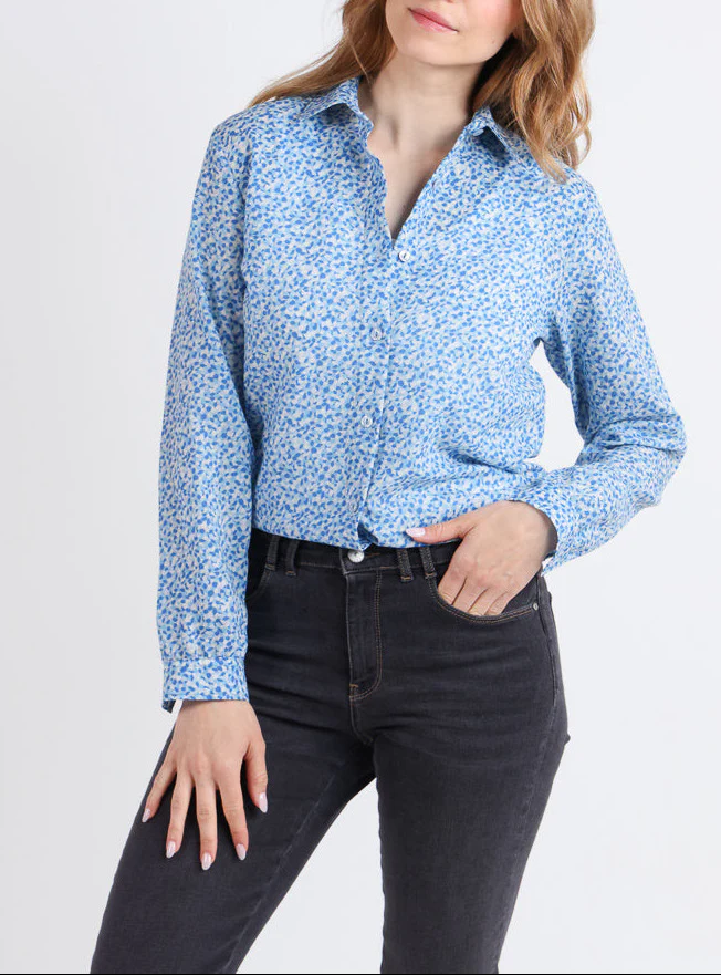 Chemisier femme manches longues en laine bleu