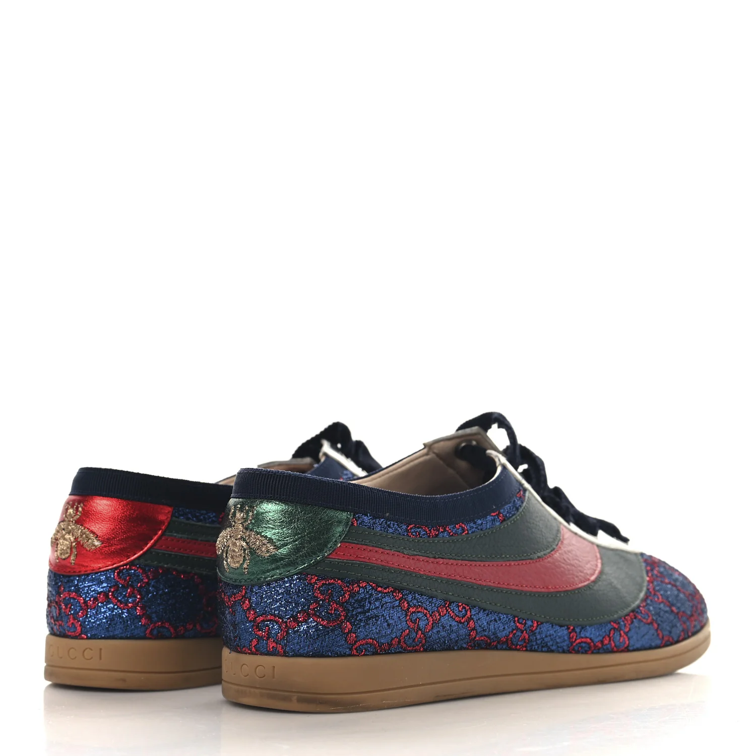 Lurex Calfskin Web GG Monogram Womens Falacer Sneakers 37 Iridescent Blue Iridescent Red Silver