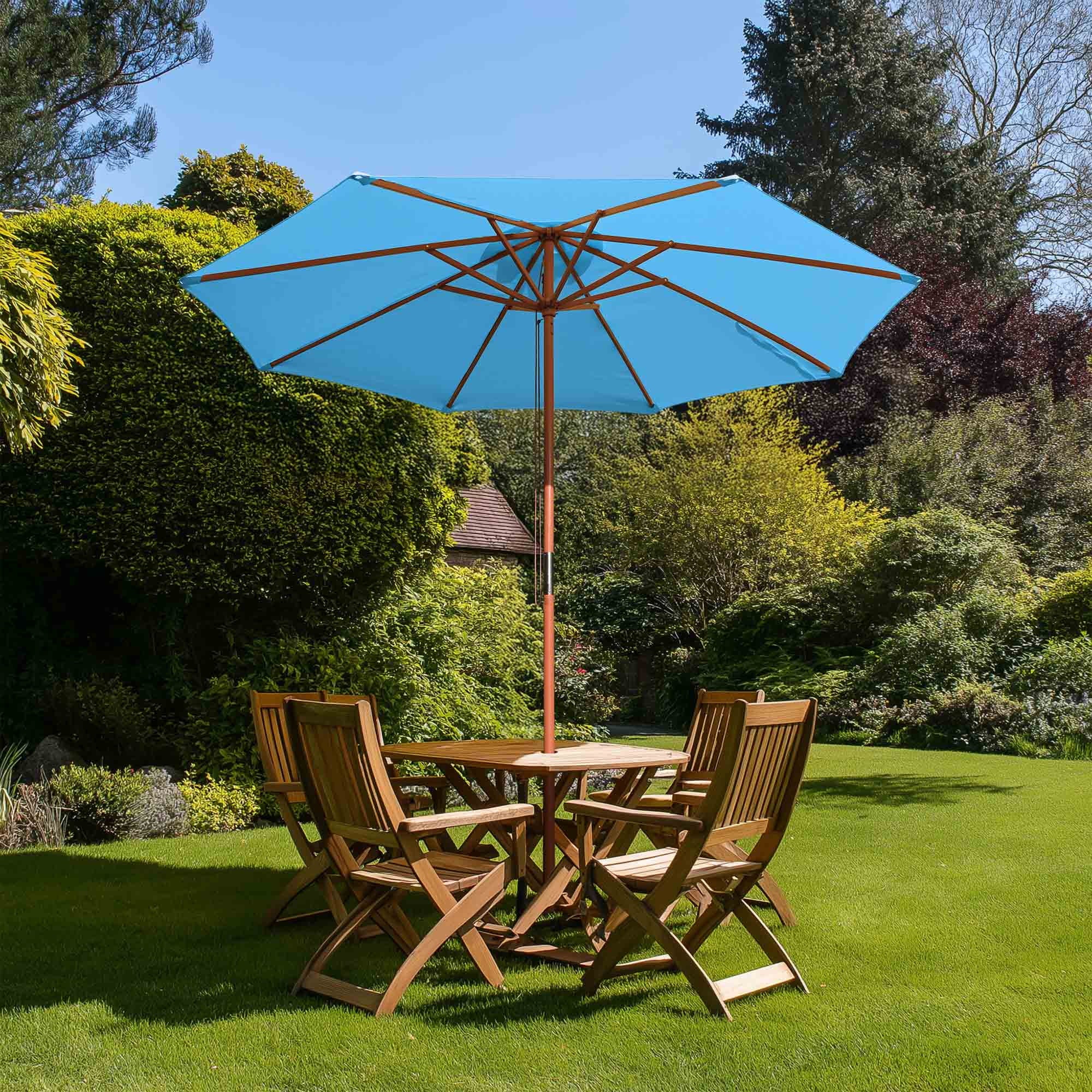 Yescom 9FT Wooden Patio Umbrella UV30+ for Beach Pool Wedding Party Table Market Garden Yard Hotel Deck Cafe Blue