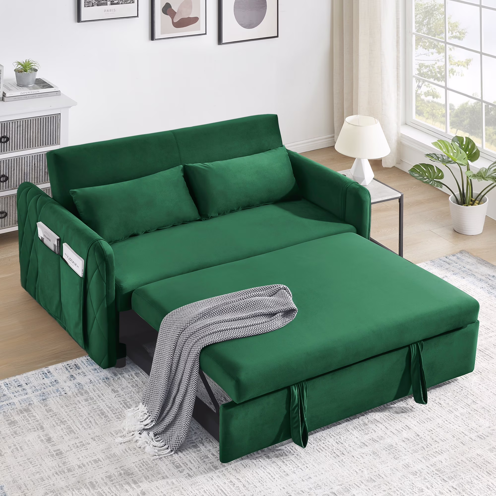 Convertible Sofa Bed,3 in 1 Sleeper Sofa with 2 Pillows and Adjustable Backrest for Living Room Office,Black(Black) - Image 3