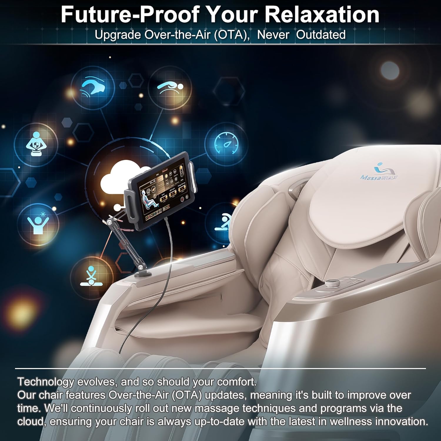 MassaMAX MT339 4D Massage Chair  Full Body Recliner with Auto Footrest  Zero Gravity  OTA Cloud Tech  SL Track  Deep Yoga Stretch  27 Modes  APP  AI Control  and Heating (Golden)