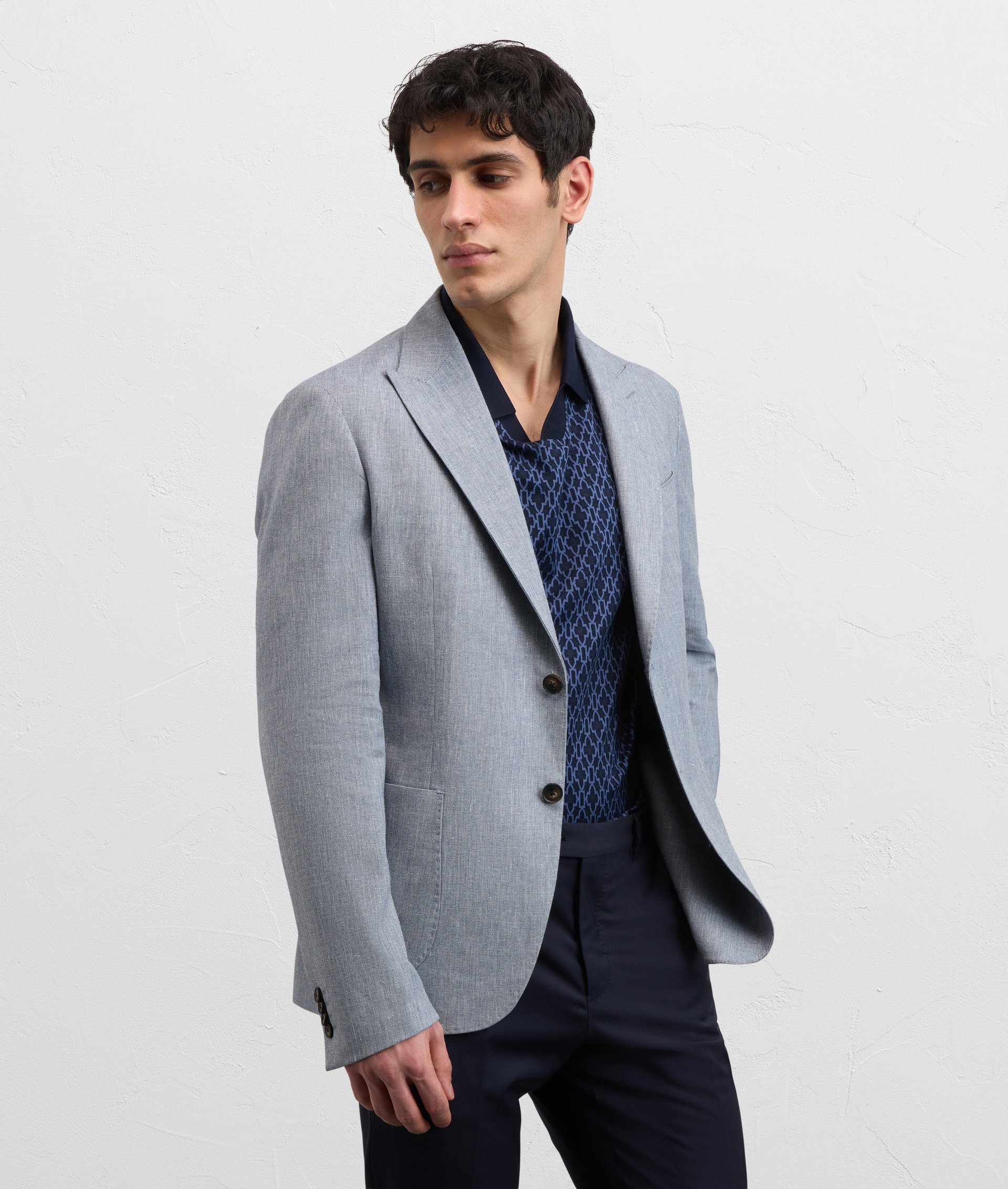LIGHT BLUE UNLINED LINEN POLYESTER AND VISCOSE JACKET