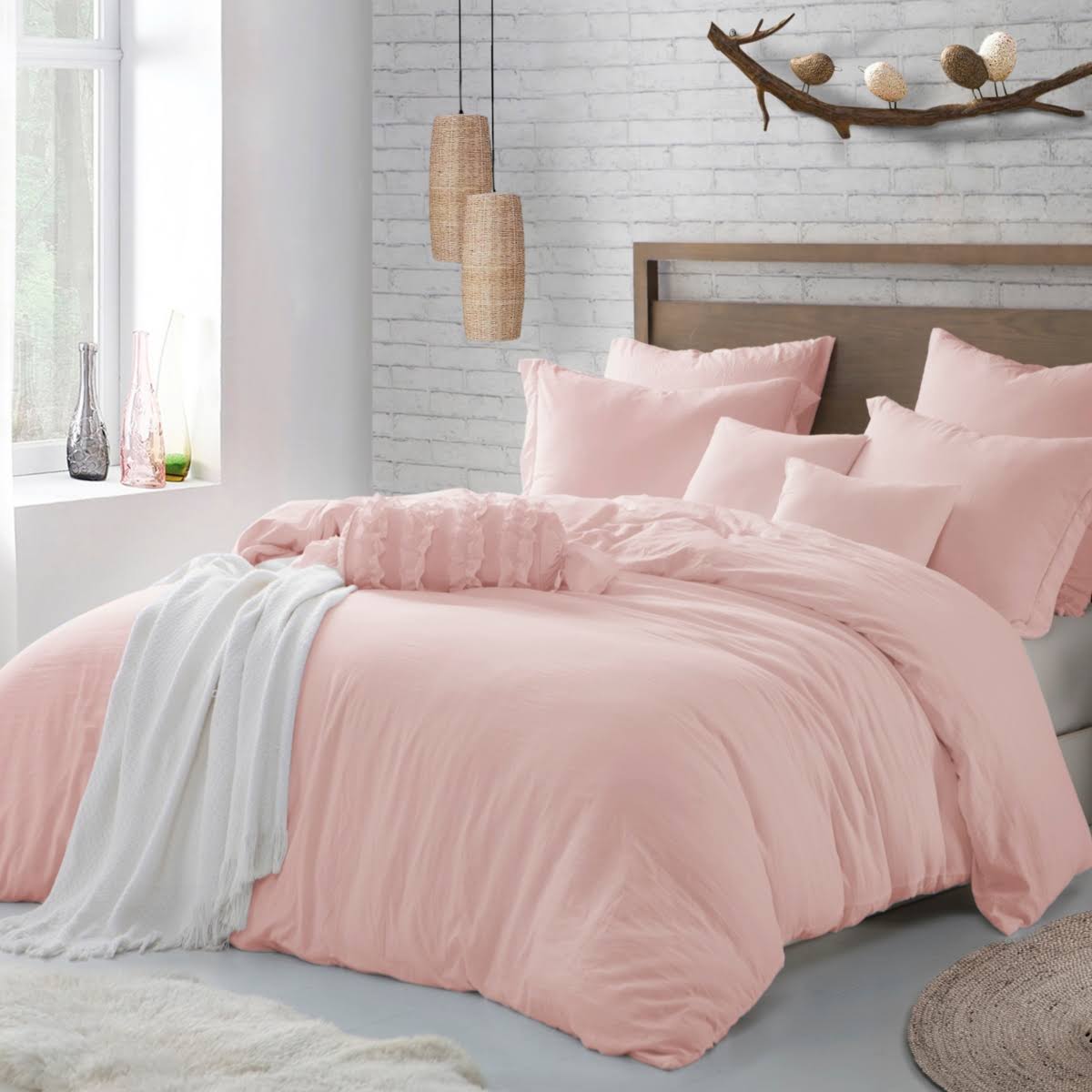 Swift Home Pre-Washed Premium Crinkle Microfiber Duvet Set Stylish Wrinkle Look, Size: Twin - Twin XL, Pink