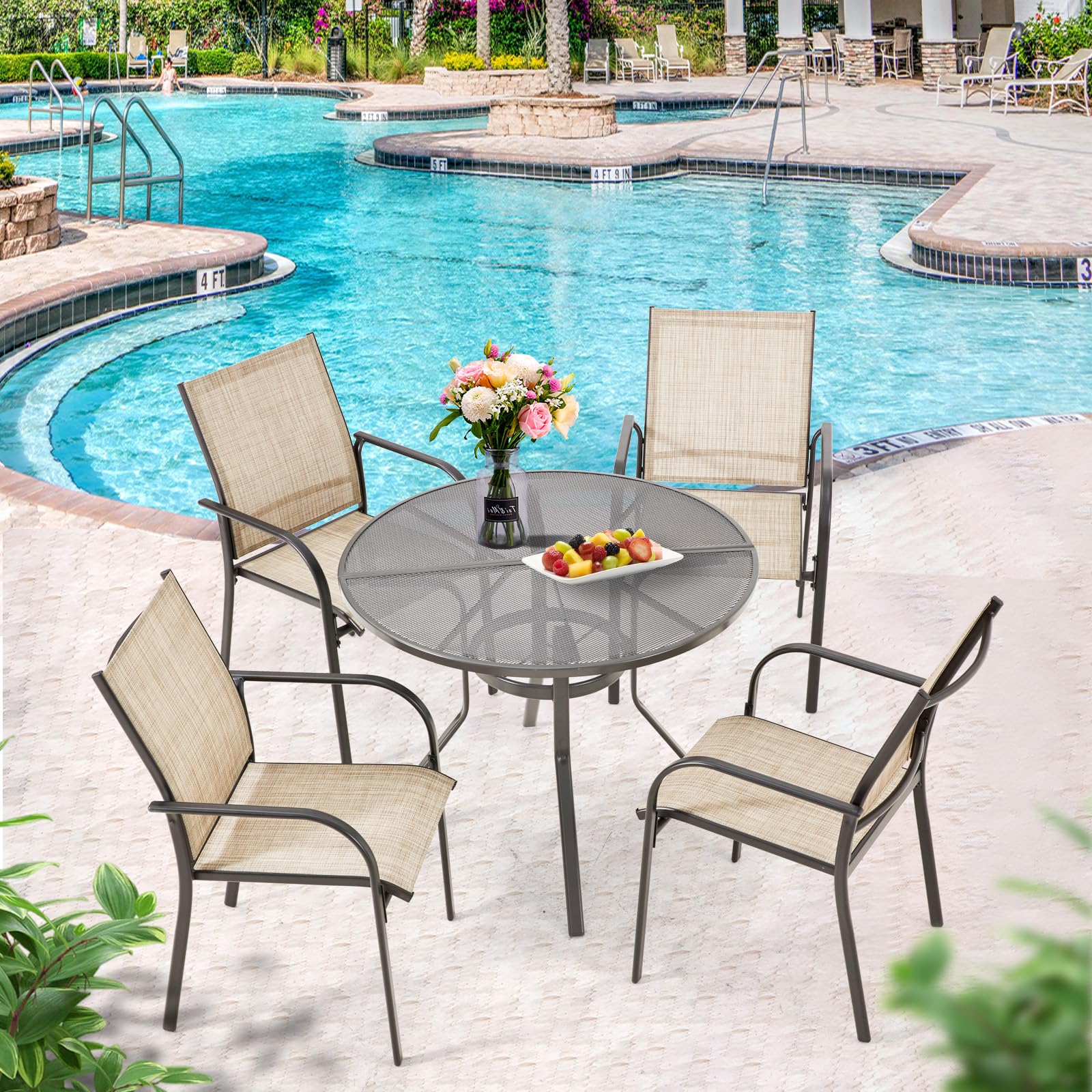 AECOJOY 5 Piece Patio Table and Chair Set for 4, Outdoor Dining Set with 1.73