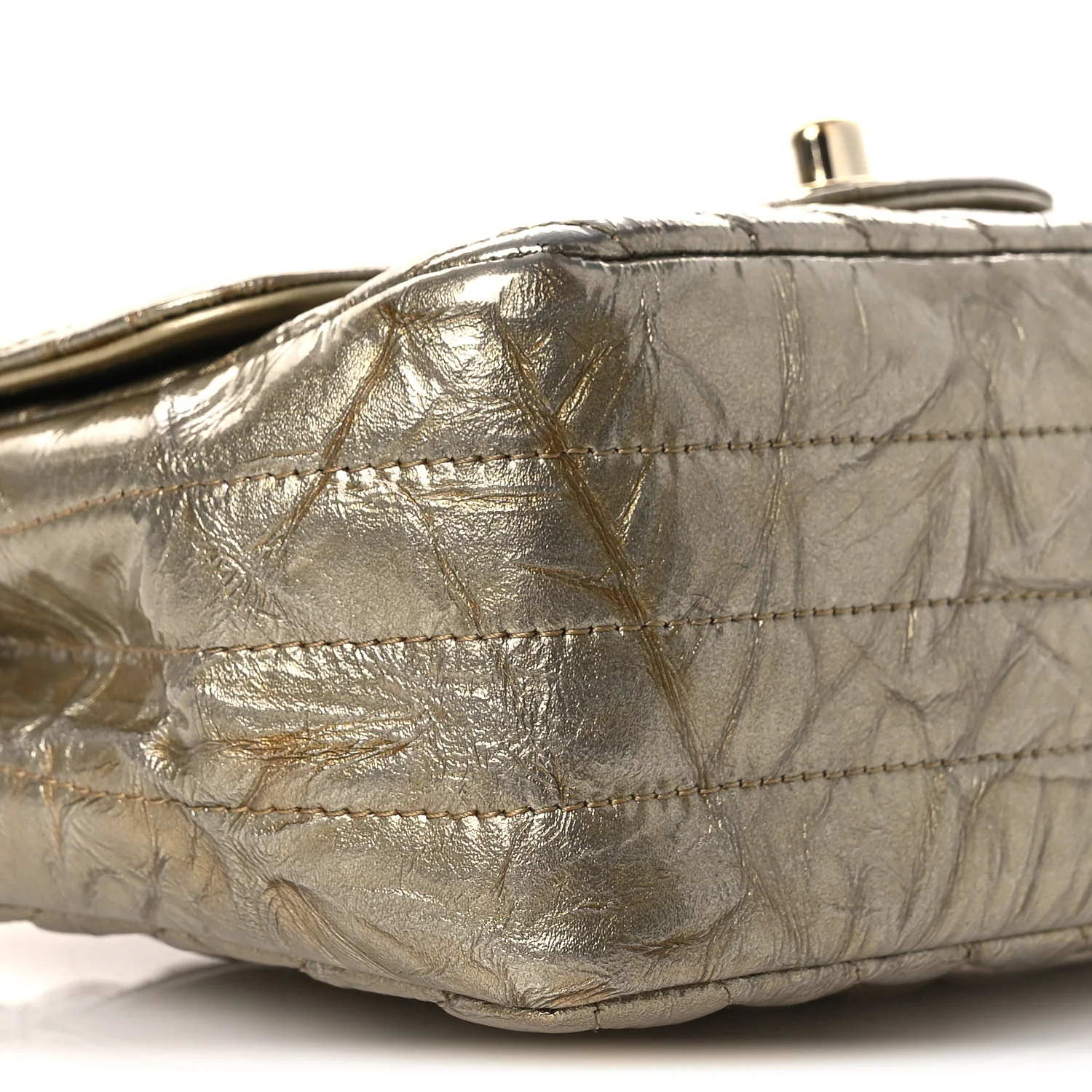 Metallic Crumpled Calfskin Chevron Quilted Mini Square Flap Gold