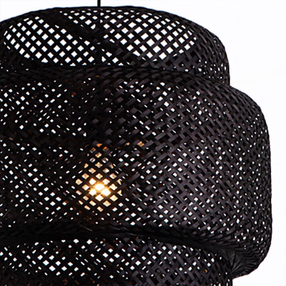 Arturesthome Vintage Chandelie Bamboo Woven Pendant Light Hanging Ceiling Lamp Decor Black
