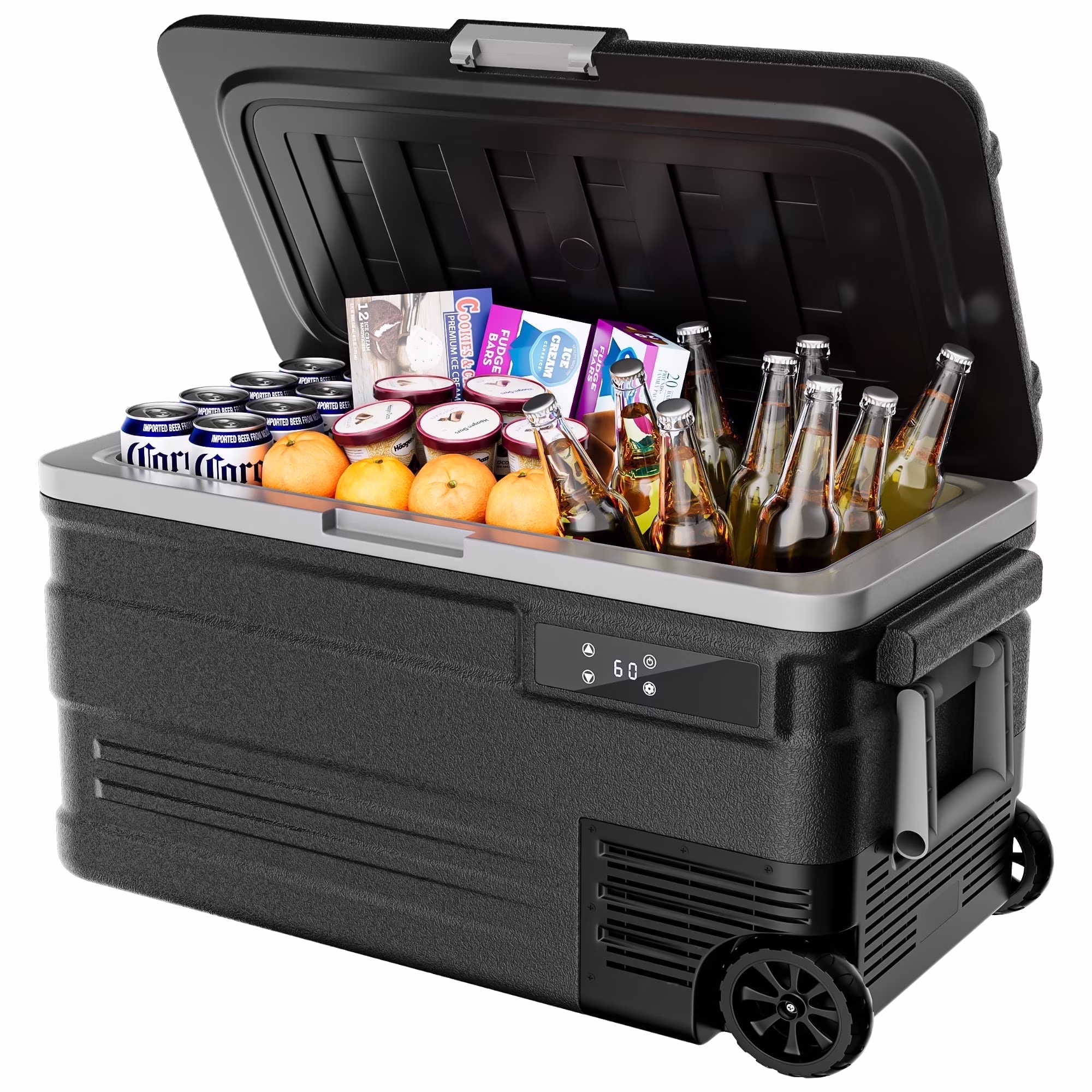 Simzlife 12 Volt Car Refrigerator, 80QT(75 L) Portable RV Car Fridge with Wheels, 0℉~68℉, 12/24V DC & 110 - 240V AC, Black