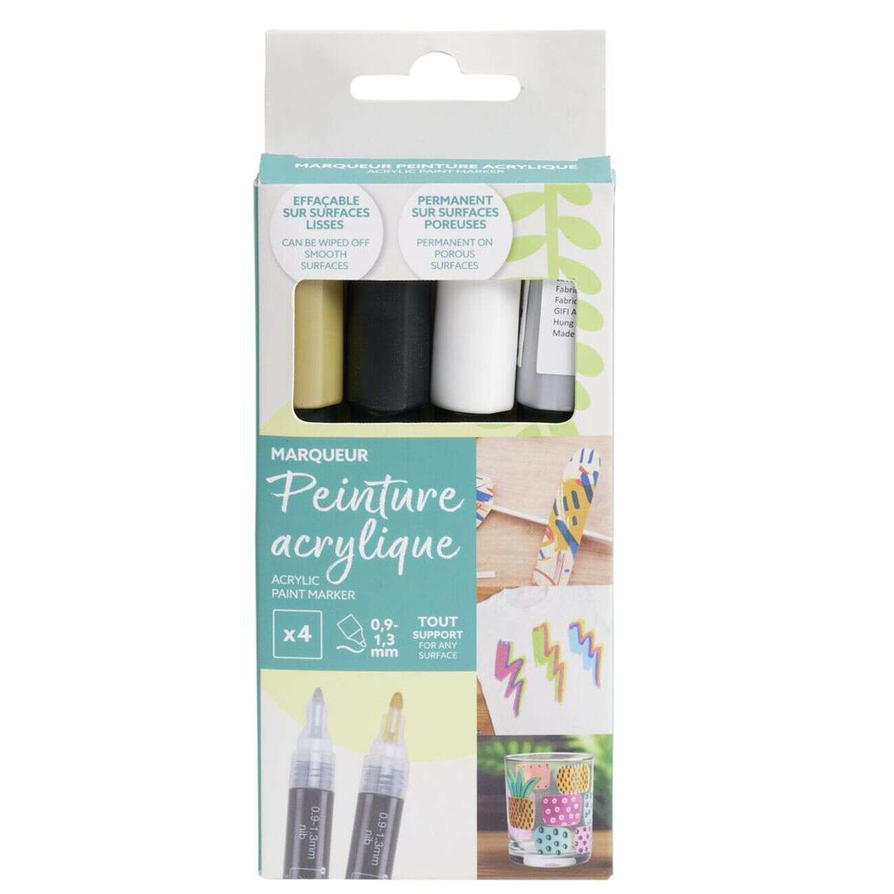 Marqueur permanent x4 peinture acrylique blanc/noir/gris/doré