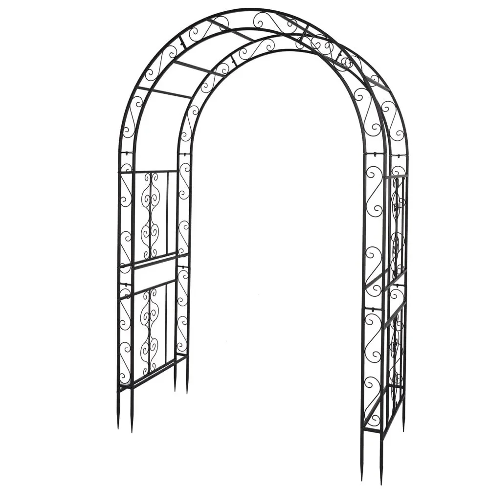 Hassch Outdoor Garden Arch Gothic 86 H x 59 W Iron Black Trellis Metal Weather Resistant Wall Art Climbing Plant Growing Lawn Backyard