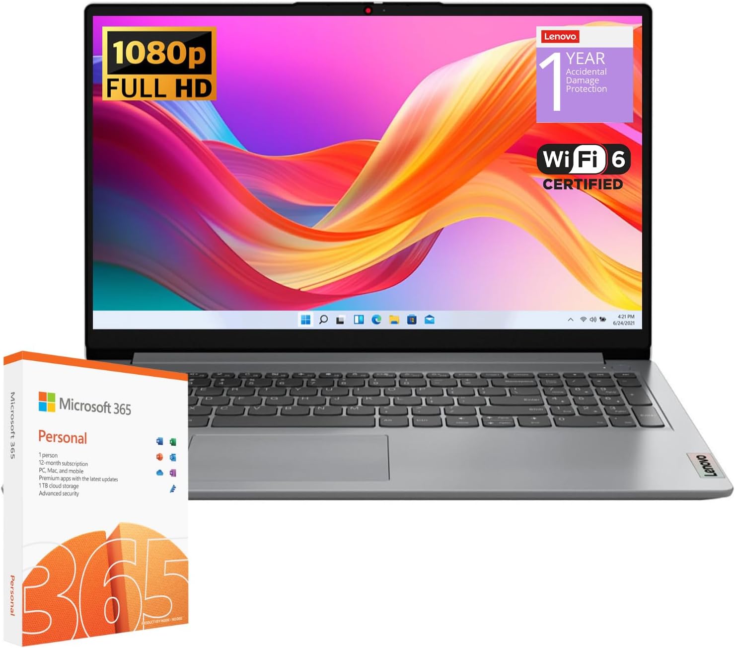 Lenovo IdeaPad 1 Student Laptop  Intel Dual Core Processor  20GB RAM  1TB SSD + 128GB eMMC  15.6