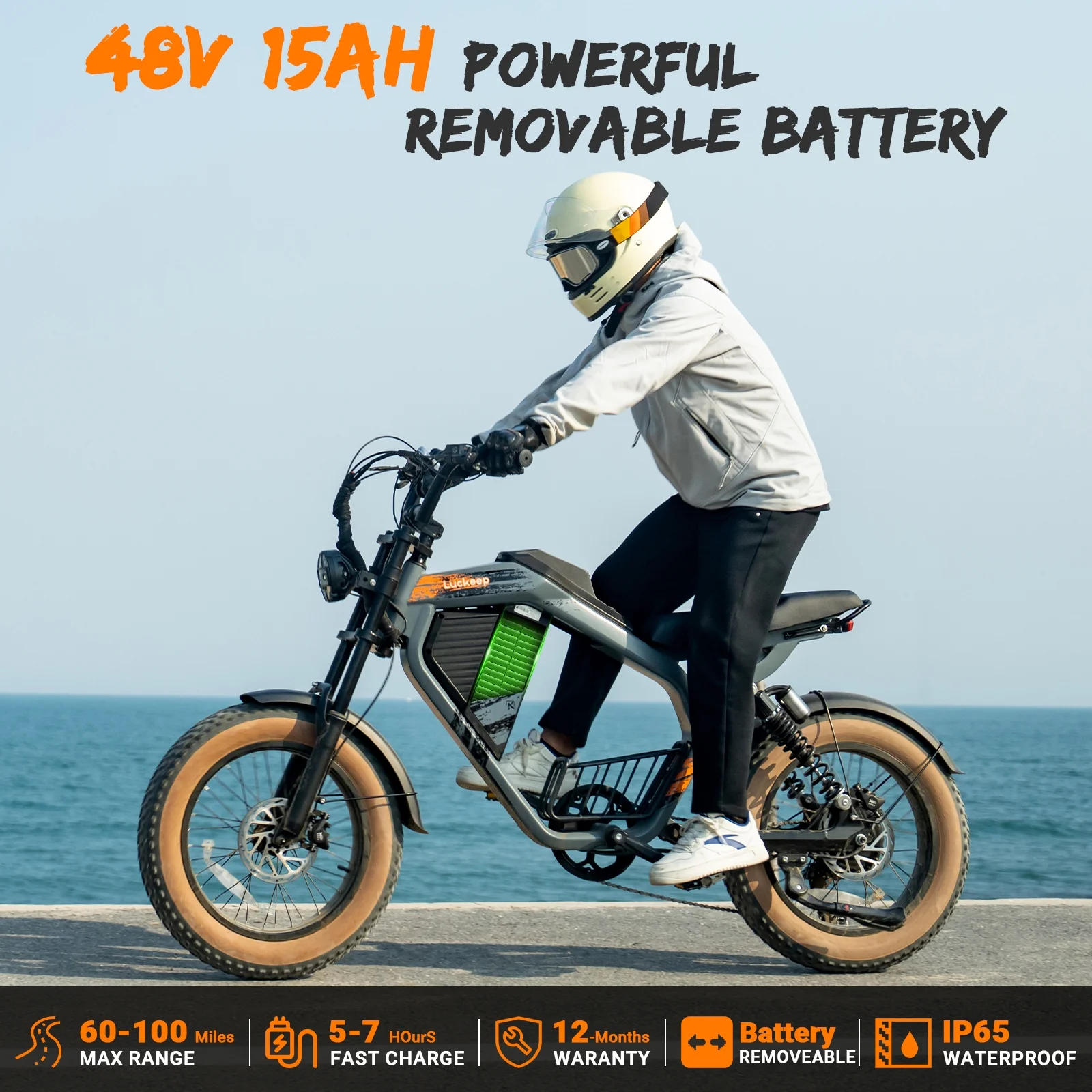 M5 Electric Bike for Adults/Teen, 1500W Peak Motor, Max 32MPH,48V 15AH Battery, Max 60 Miles Electric Motorcycle for Mountains,20" Fat Tire Electric Dirt Bike,Sand,Road,Full Suspension(Gray/M5- 1500W-15AH) - Image 3