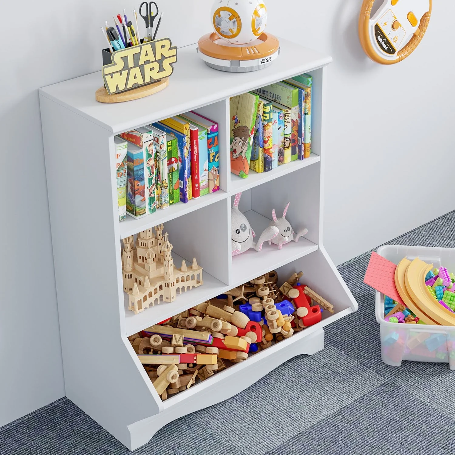 Homfa Kid'S Cubby Toy Storage Cabinet, Wood Toy Organizer of 5 Bins, Children'S White Bookcase, Toy Chest for Bedroom Living Room