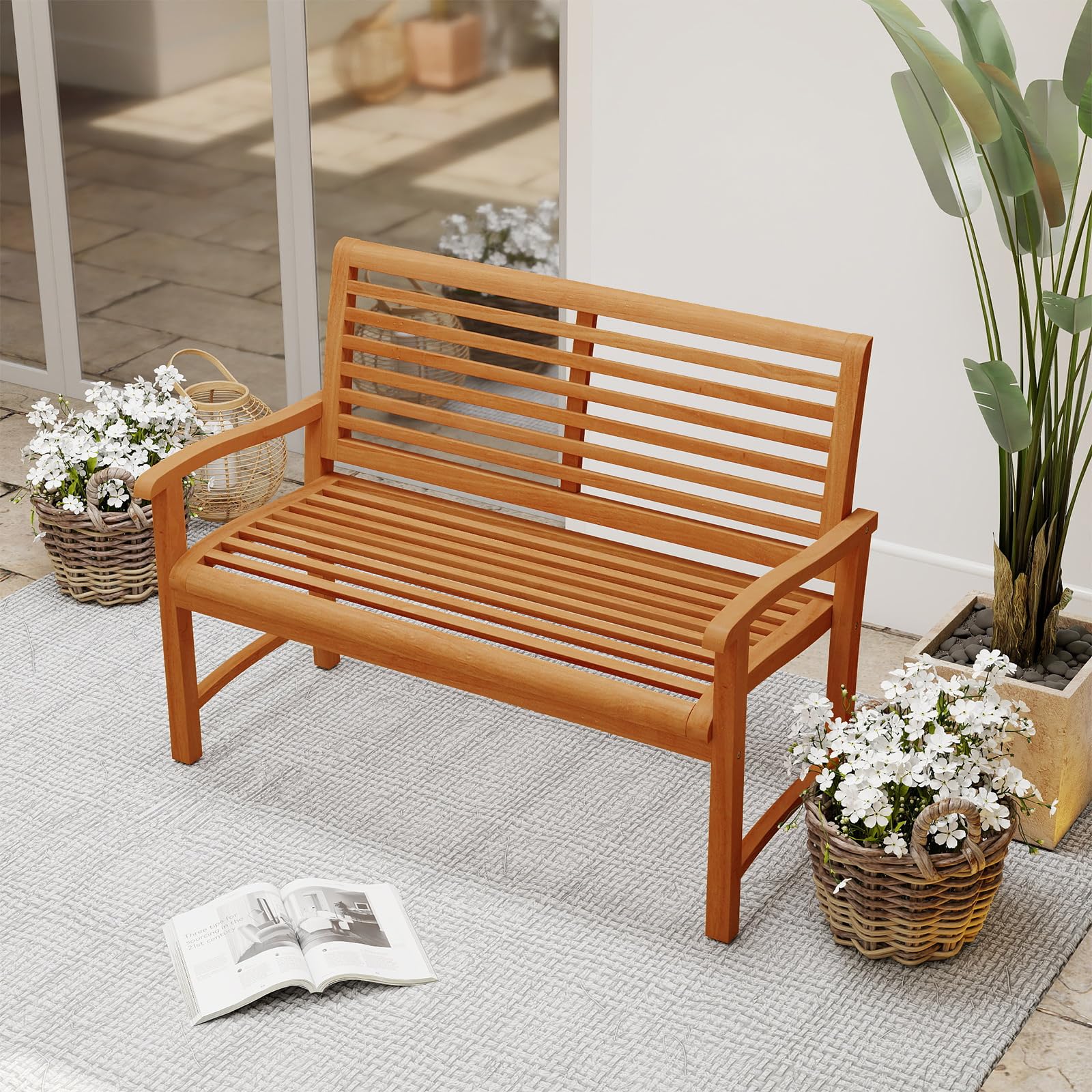 Tangkula Patio Garden Park Bench with Slatted Backrest & Seat